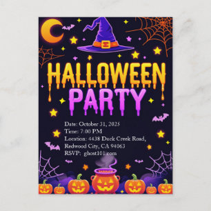 Carte Postale Soirée Halloween Chapeau de Sorcière