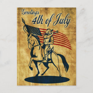 Carte Postale Soldat de cavalerie américain à cheval drapeau vin