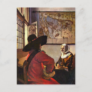Carte Postale Soldat et fille souriant par Johannes Vermeer