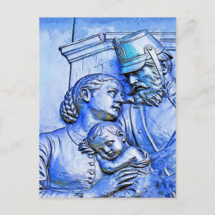 Carte Postale Soldat prussien, Femme et bébé, Tint bleu
