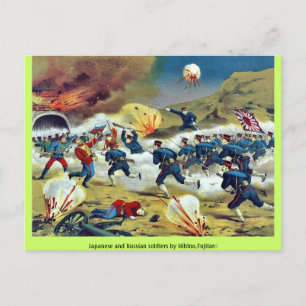 Carte Postale Soldats japonais et russes par Hibino, Fujitarō