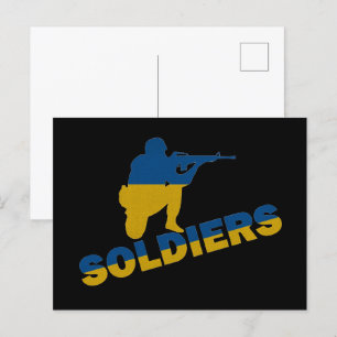 Carte Postale Soldats ukrainiens, drapeau ukrainien