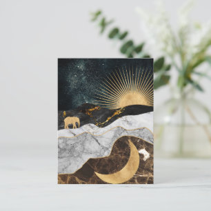 Carte Postale Soleil doré et lune avec éléphant en marbre Cosmiq