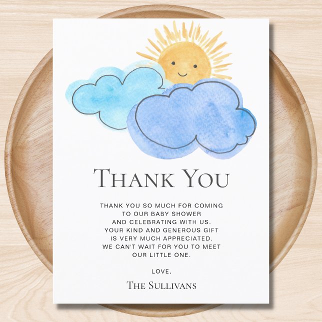 Carte Postale Soleil et nuages Merci Baby shower du garçon (Créateur téléchargé)