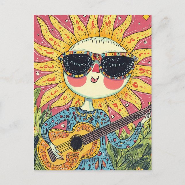 Carte Postale Soleil joyeux Jouer de la guitare (Devant)