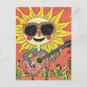 Carte Postale Soleil joyeux Jouer de la guitare en chemise bleue