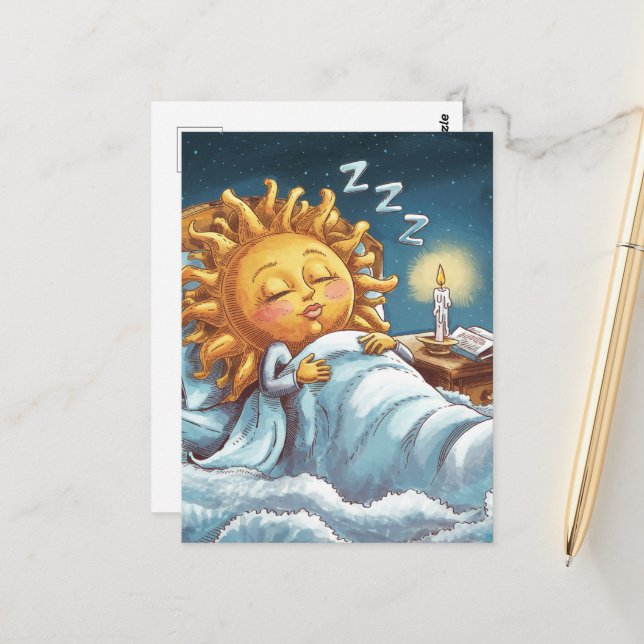 Carte Postale soleil lunaire dans le lit (Devant/Arrière en situation)