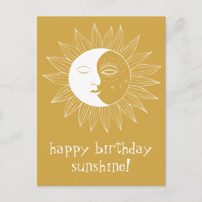 Carte Postale Soleil & Lune Joyeux Anniversaire PERSONNALISÉ Or (Devant)