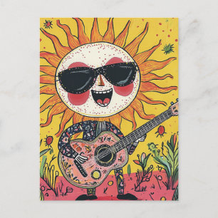 Carte Postale Soleil musical joyeux Jouer de la guitare