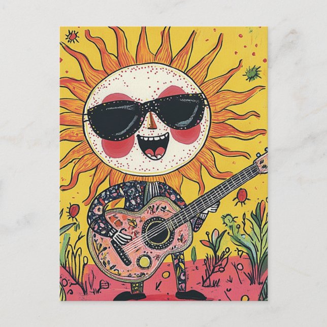 Carte Postale Soleil musical joyeux Jouer de la guitare (Devant)