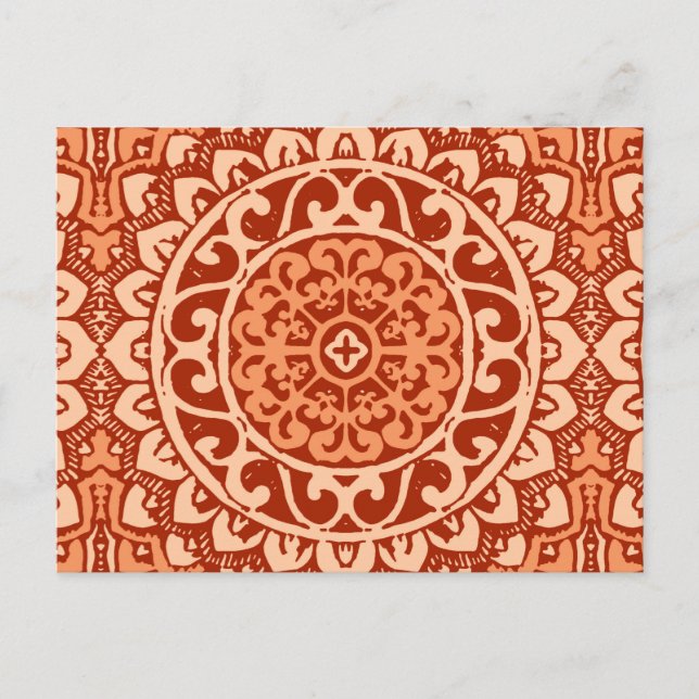 Carte Postale Soleil Sud-Ouest Mandala Batik, Coral Orange (Devant)