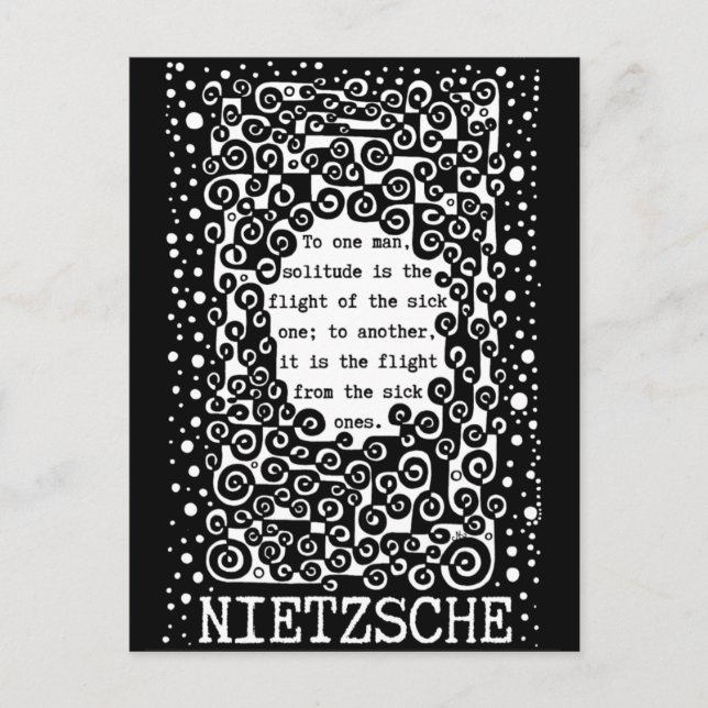 Carte Postale SOLITUDE citation noir et blanc de Nietzsche (Devant)