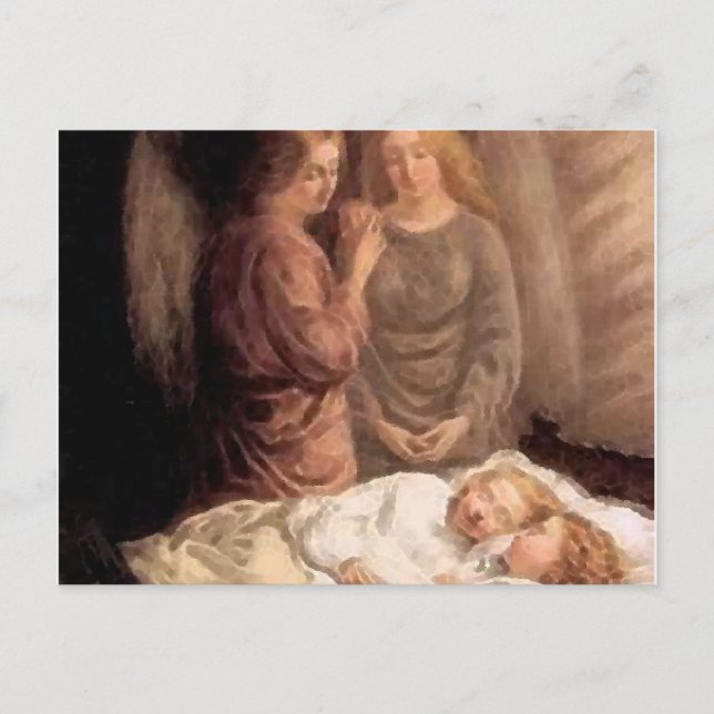 Carte Postale Sommeil - Deux anges gardiens et enfants (Devant)