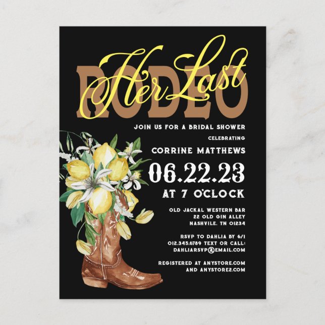 Carte Postale Son Dernier Rodeo Cowgirl Bottes Lemons Fête des m (Devant)
