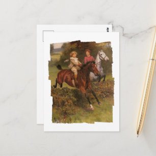Carte Postale Son premier garçon de clôture et cheval sautant la