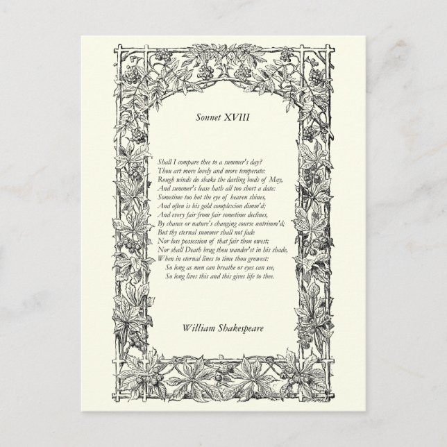 Carte Postale Sonnet # 18 de Shakespeare (Devant)