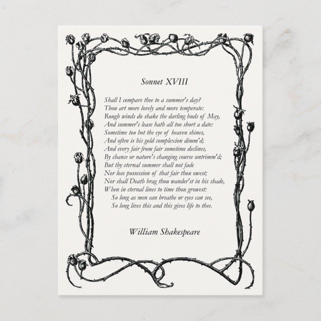 Carte Postale Sonnet # 18 par William Shakespeare (Devant)