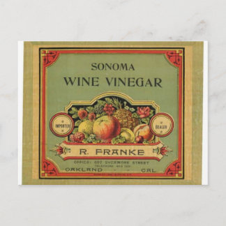 Carte Postale Sonoma Vinegar, Étiquette publicitaire Vintage