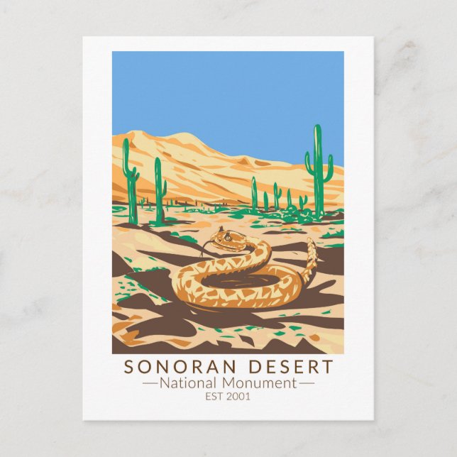 Carte Postale Sonoran Desert National Monument Rattlesnake Rétro (Devant)