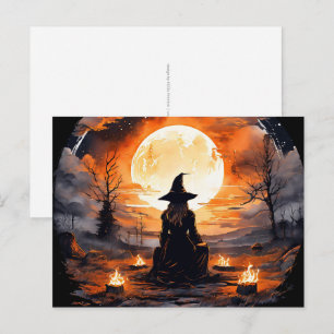Carte Postale Sorcière avec bougies et feu - Wicca Halloween 2