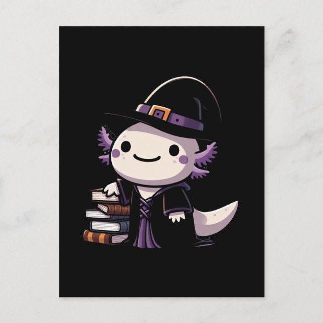Carte Postale Sorcière Axolotl - Jolie Halloween (Devant)