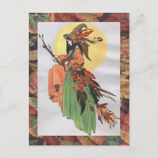 Carte Postale sorcière d'automne (Devant)