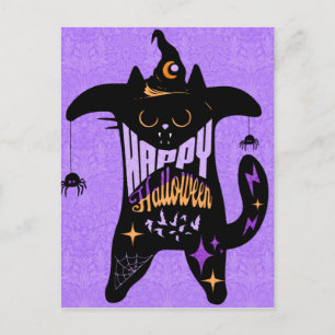 Carte Postale Sorcière de chat noir rétro drôle Halloween