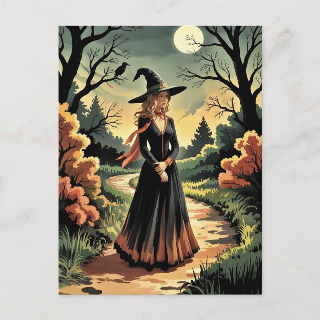 Carte Postale Sorcière de forêt d'Halloween tendance et effrayan (Devant)