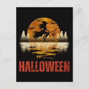 CARTE POSTALE SORCIÈRE DE NUIT D'HALLOWEEN