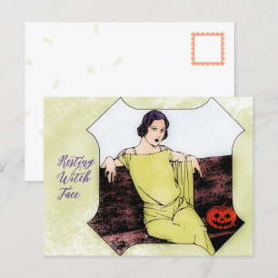 Carte Postale Sorcière de repos visage Femme Vintage à la mode