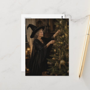 Carte Postale Sorcière Décore Son Arbre De Yule