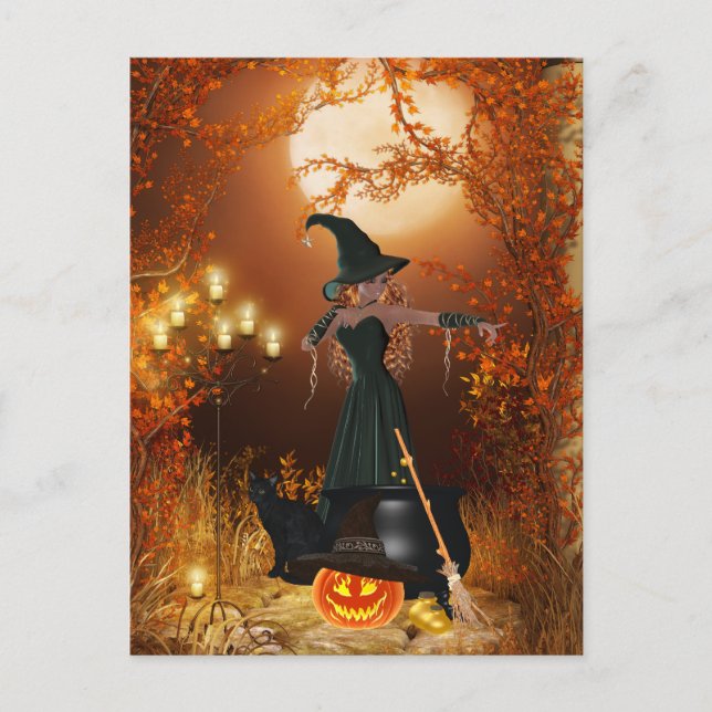 Carte Postale Sorcière d'Halloween d'automne (Devant)