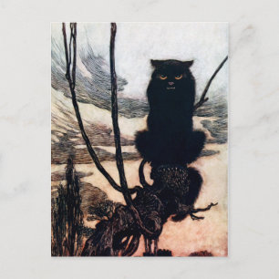 Carte Postale Sorcière en forme de chat