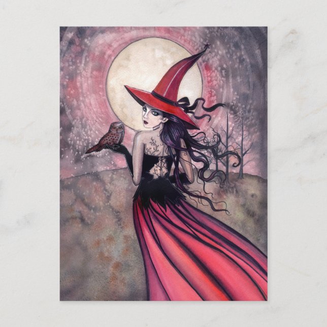Carte postale Sorcière et hibou (Devant)