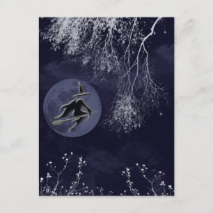 Carte Postale Sorcière et Lune à la nuit