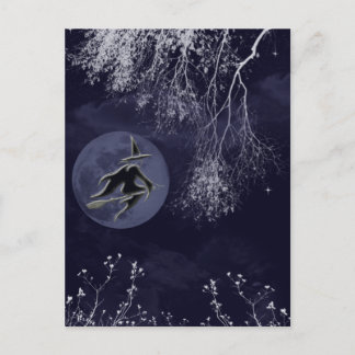 Carte Postale Sorcière et Lune à la nuit
