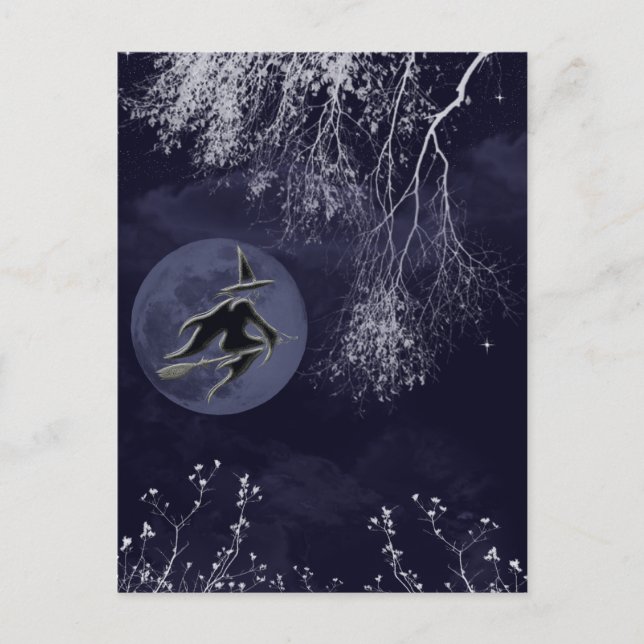 Carte Postale Sorcière et Lune à la nuit (Devant)