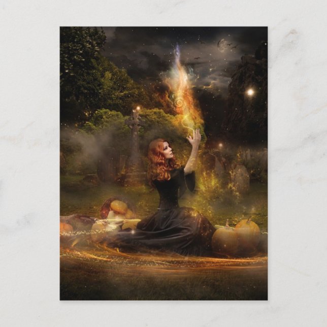 Carte Postale Sorcière exécute des sorts de cercle magique (Devant)