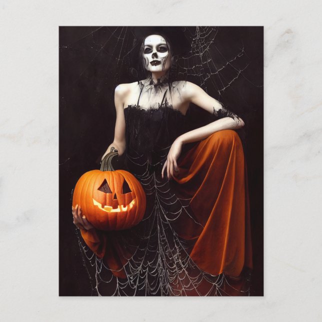 Carte Postale Sorcière gothique avec citrouille. Joyeux Hallowee (Devant)