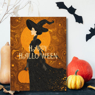 Carte Postale Sorcière gothique Citrouille Halloween Élégant Art