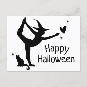 Carte Postale Sorcière Halloween Namaste Yoga noir blanc moderne