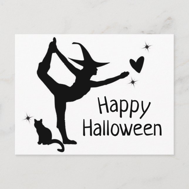 Carte Postale Sorcière Halloween Namaste Yoga noir blanc moderne (Devant)