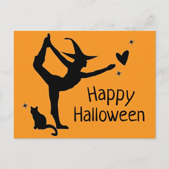 Carte Postale Sorcière Halloween Namaste Yoga Orange Black Moder (Devant)