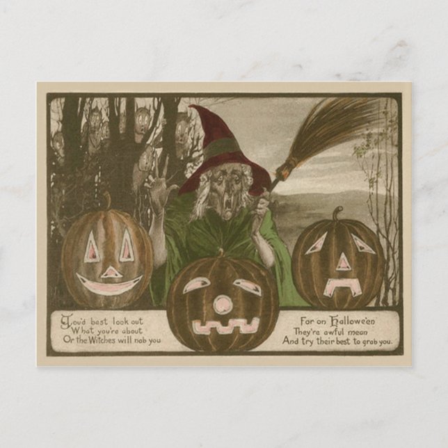 Carte Postale Sorcière Jack O'Lantern Citrouille Goblin (Devant)