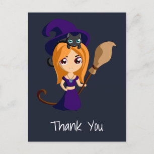 Carte Postale Sorcière mignonne en Merci de parti Casquette viol