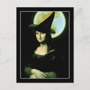 Carte Postale Sorcière Mona Lisa Halloween pleine lune