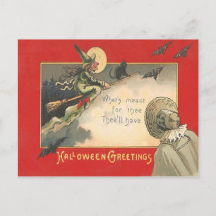 Carte Postale Sorcière noir Chat Pleine lune Chat Bat Tree Femme