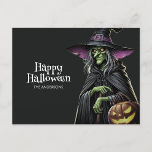 Carte Postale Sorcière noire effrayante Halloween heureux