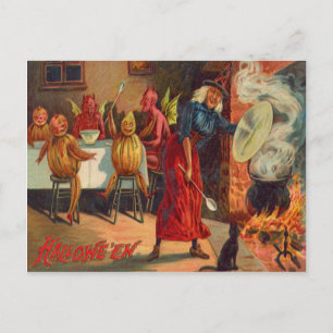 Carte Postale Sorcière nourrissant des diables et des créatures