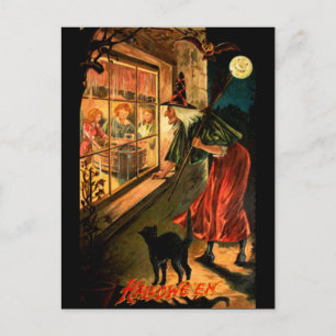 Carte Postale Sorcière regardant par la fenêtre